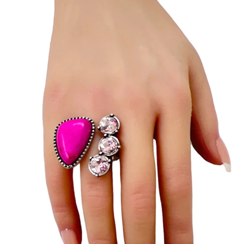 Pink And Silver Statement Ring Set - image 1